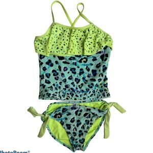 Breaking Wave Girls Green Blue Tankini Swimsuit 2 piece Girls Size 10